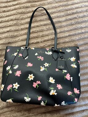 kate spade Black Floral Tote with Pink and White Blooms